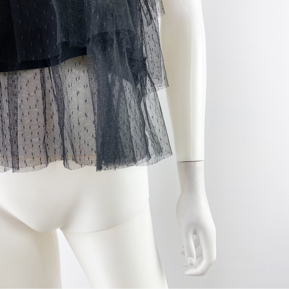Zara Women's Black Sheer Mesh Lace Layered Short Sleeve Ruffle Top Size XS - Picture 6 of 9